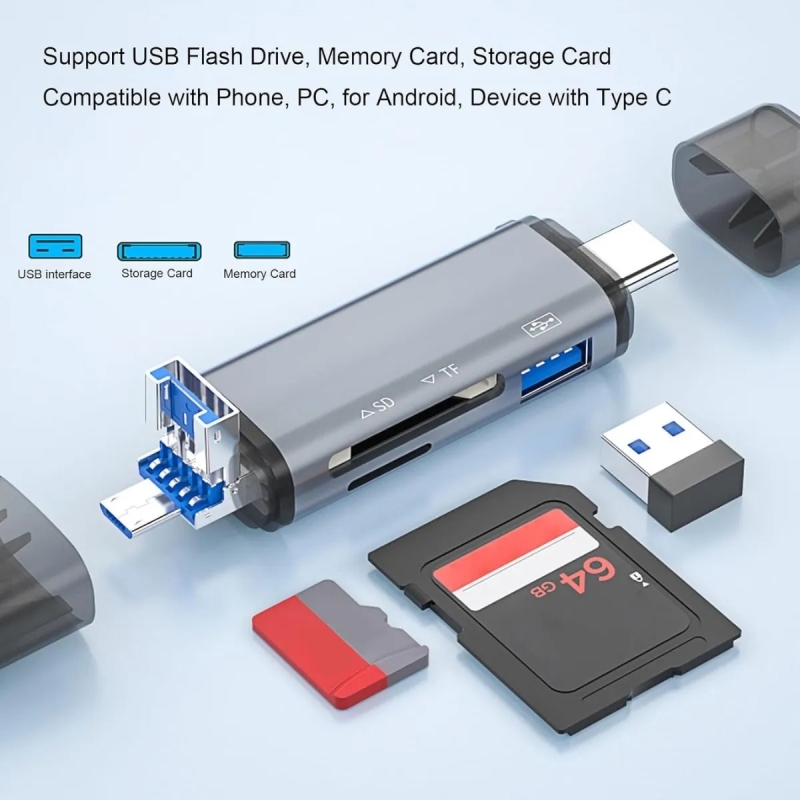 ریدر و هاب چندکاره USB با ورودی Type-C و Micro USB و USB