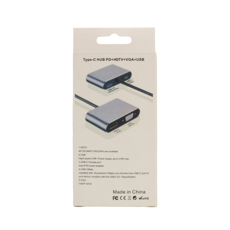 کابل مبدل Type-C به HDMI+VGA+USB 3.0+PD